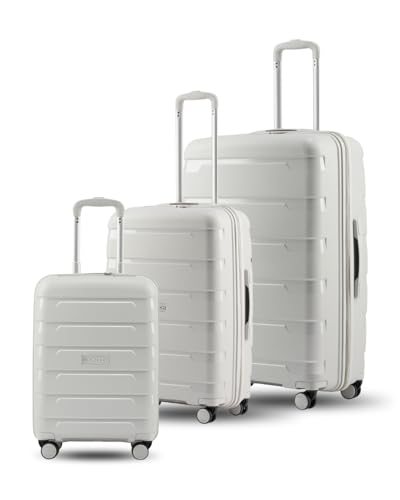 Image of SNITCH Layer 3Pc Set Light Grey Polypropylene Hard Travel Suitcase - Suitcase for Travel Set of 3 & Luggage with 8 Wheels, Premium Lock, Wet & Dry Pouch & Free Shoe Bag