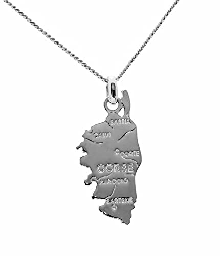 ASCALIDO ensemble collier et pendentif CORSE en argent massif 925 avec chaine 50cm et boite coffret prêt à offrir