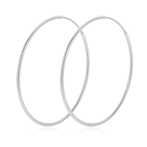 LOUMILEO 925 Sterling Silver Hoop Earrings Hypoallergenic Thin Silver Hoops Earrings for Women Lightweight Endless Large Hoop Earring for Women 60MM