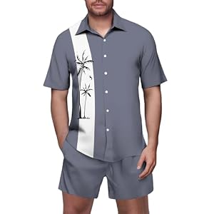 T-shirt voor heren, set met print, tweedelig strandpak, button down, trainingspak, korte mouwen, tracksuit, revers, huispak, Hawaïhemd en shorts, set, baggy, vrijetijdspak met zak, maten S-XL
