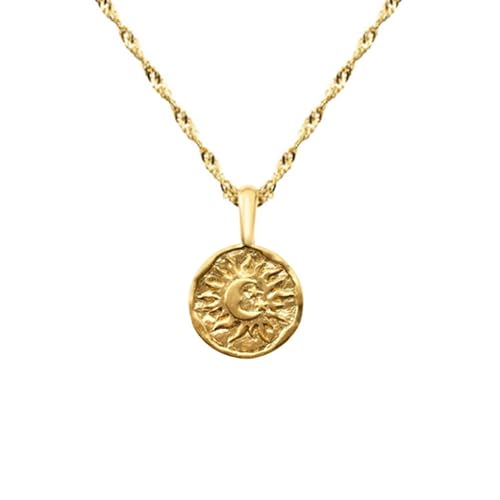 Collier pièce en argent 925 gravé lune et soleil style bohème chic