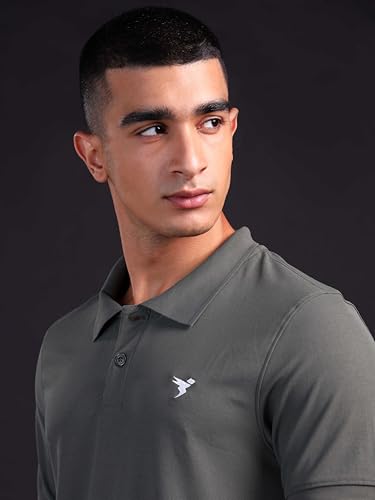 Image of TECHNOSPORT Men's Solid Slim Fit Polo Collar T-Shirt MATPIQ Half Sleeve Button Polyester for Gym Running Workout UPF50+ Anti Odour