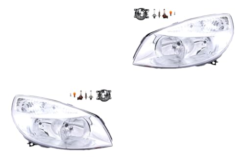 Johns, Juego de faros delanteros halógenos para Renault Scenic II 03-06 H7 H1 izquierda y derecha + faros antiniebla + bombillas