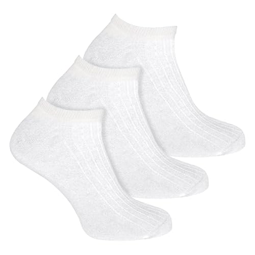 Kids 3 Pack 100% Cotton Sneaker Socks | Sock Snob | Short Low Cut Ankle Socks (10-1, White)