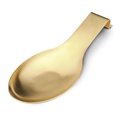 Stainless Steel Spoon Rest, Spatula Ladle Holder, Stainless Steel Utensil Spoon Rest Holder, Brushed Finish, Dishwasher Safe 9.8 x 3.7 Inch (Gold 1PC)