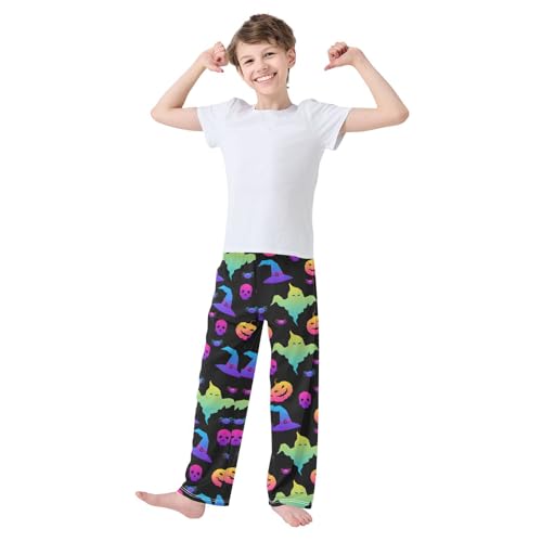 ZZXXB Galaxy Skull Witch Hat Boys Long Pants Soft Trousers Elastic Waist Kids Lounge Bottoms with Pockets S-XL2