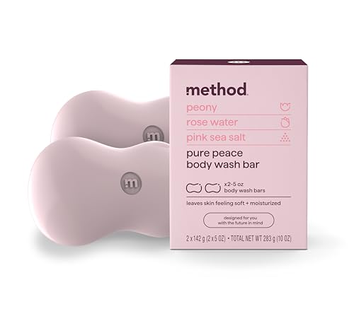 Method Bar Soap, Pure Peace, Pure Peace, Rose Water, Peonies + Pink Sea Salt notes, Plastic Free, 2 bars, 5oz each