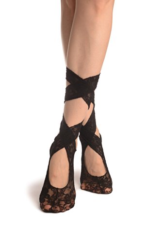 LissKiss Black Stretch Lace Ballet Pointe Footies - Footsies Socks3