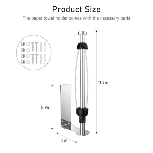 Image of SetSail Paper Towel Holder, Single Hand Operable Paper Towel Holder Under Cabinet with Adjustable Damper Easy Tear Wall Mount Self-Adhesive or Drilled for Kitchen Bathroom, Mirror Silver