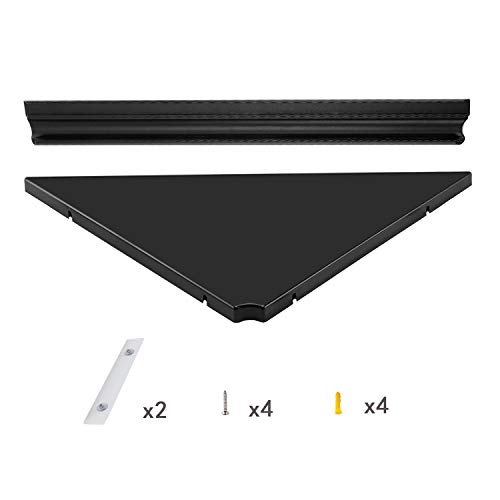 Evron Wall Mount Corner Shelf,Easy To Install Metal Front Floating Corner Shelf With Self-Adhesive Tapes,Wood Imitation Corner Shelves With Wire Pass Hole Pattern (Black) #TOP4