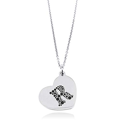 Tioneer Stainless Steel Letter R Initial Dotted Monogram Floating Heart Tag Charm Pendant Necklace