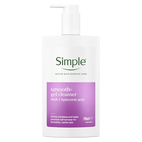 Simple Smooth+ Gel Facial Cleanser AHA + hyaluronic acid gently exfoliates and helps promote cell turnover for smoother, radiant skin 240 ml