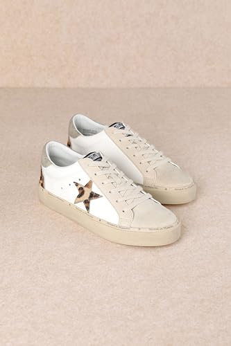 Image of Mi.iM Gaby Rubber Sole Lace-up Snake Print Suede Star Sneakers (Beige (Leopard Star), US Footwear Size System, Adult, Women, Numeric, Medium, 9)