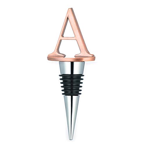 Reusable Wine Bottle Stoppers, Stainless Steel Letter Stopper, Food Grade Silicone Decorative Stoppers - Bronze Color Funny Gift