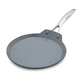 GreenPan Valencia Pro 9.5' Nonstick Crepe Pan, PFAS-Free Ceramic Flat Pancake Skillet, Induction Ready Cookware, Hard Anodized, Dishwasher & Oven Safe, Gray