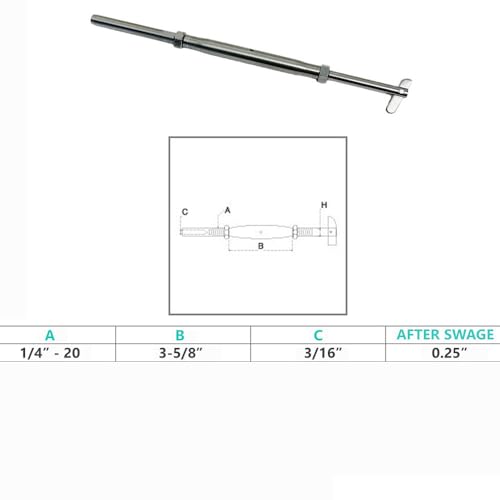 1/4" Threaded Drop Pin & Hand Swage Stud Turnbuckle 3/16" Cable Stainless Steel miniatura 7