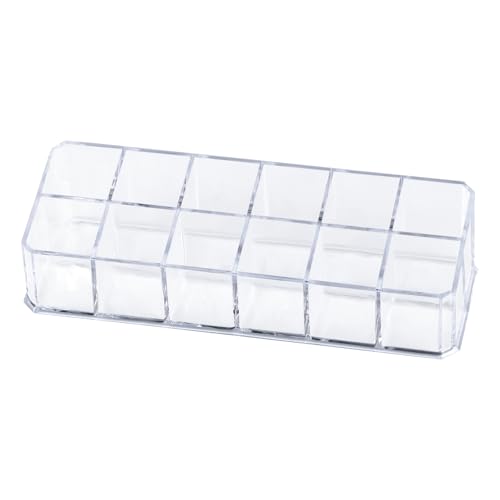 Image of 12-Slot Acrylic Organizer Case for Lipstick Bottles Storage, 1 Pc | Transparent Clear Cosmetic Makeup Brushes Organizer Display Rack Holder