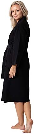 Premium Turkish Cotton Waffle Weave Lightweight Kimono Spa Bathrobe for Women (Black, Large)