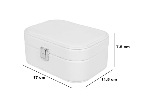 Image of BucketList PU Leather Jewellery Organizer Box with Mirror | Travel-Friendly Jewelry Storage Case with Ring Slots & Secure Lock (Travel Jewellery Box with Mirror (White))