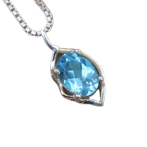 Collier topaze bleue naturelle ovale en argent 925, le cadeau idéal pour femme