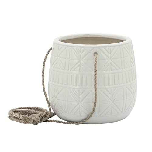 Sagebrook Home 6" Abstract Hanging Planter, White #TOP1