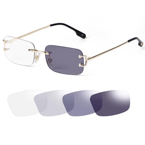 SDINM Photochromic Rimless Sunglasses for Men and Women