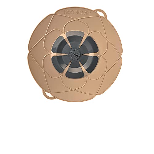 Kochblume the original, silicone boil over protection for pots and pans, microwave lid, splash guard and steam cooker attachment, set with zip pocket in the pink box., taupe, M | Topfgröße 14-20cm