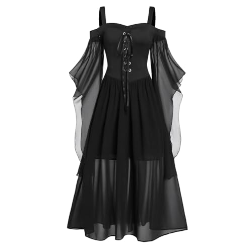 JiJiRuDU Halloween Kostüm Damen Gothic Kleid, Mittelalter Kleidung Damen, Sexy Vampir Kostüm Renaissance Hexenkleid mit Schulterfreiem Ausschnitt,...