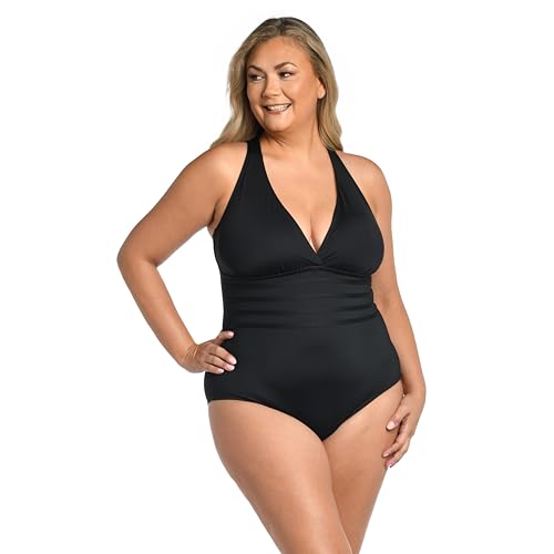 Image of La Blanca Women's Island Goddess Deep-V Strappy Back Mio One Piece Swimsuit with Tummy Toner
