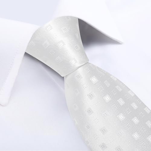 Image of DiBanGu Striped Tie Set for Men Silk Woven Plaid Necktie and Pocket Square Cufflinks Business Wedding
