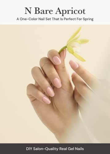 ohora Semi Cured Gel Nail Strips (N Bare Apricot) - Nude, Solid, Works with Any UV/LED Lamps, Salon-Quality, Long Lasting, Easy to Apply & Remove - Includes 2 Prep Pads, Nail File & Wooden Stick