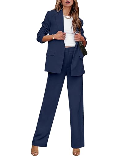 luvamia 2 Piece Outfits for Women Dressy Long Blazer Jackets High Waisted Wide Leg Pants Suits Set Business Casual Office