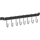 Tibres - Utensil Rack with Kitchen Hooks for Hanging Spatulas Measuring Spoons Tools - Kitchen Utensil Hanger - Wall Mounted Utensil Rack Holder with Hooks - Kitchen Rail Organizer - Black