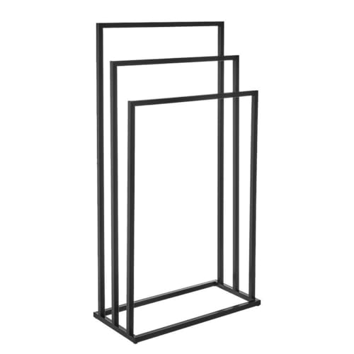 LOLAhome - Toallero de pie múltiple Negro de Metal (45x21x84 cm) con 3 Brazos para un Juego Completo de Toallas. Funcional y estético, no Requiere Agujeros en la Pared. Ideal para Decorar tu baño.