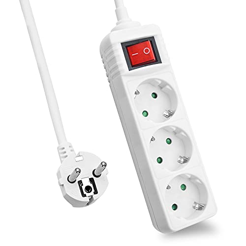 Multiprise 3 prises blanche avec interrupteur cordon 1,5m Helos Classic
