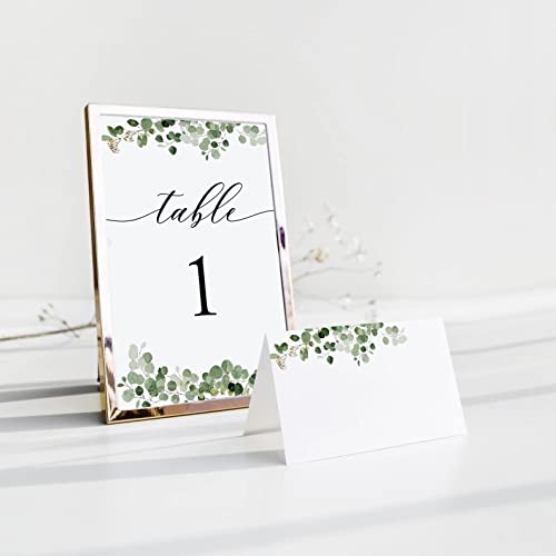 Numéros de table de mariage romantiques et feuillage d'eucalyptus double face