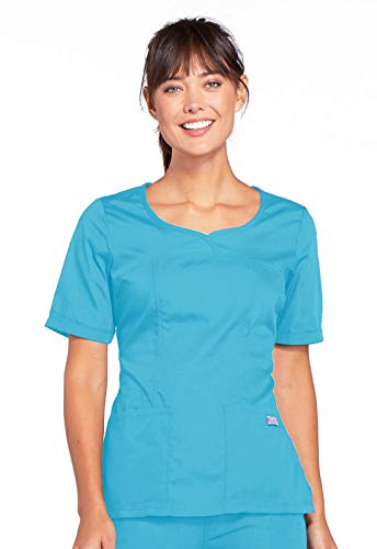 Cherokee Women's Workwear Scrubs V-Neck Top, Turquoise, Medium