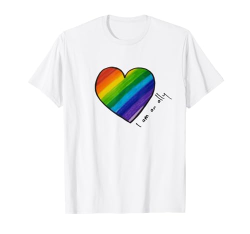 LGBTQ I am an Ally - Corazón arcoíris gay, lesbiana, bi orgullo Camiseta