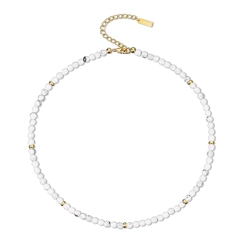 Materiale: collana girocollo di perline di howlite multisfaccettate 4mm, spaziatori rondelle dorate di acciaio inox 4*2mm