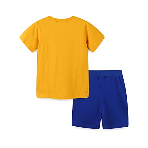 Image of HILEELANG Boy Short Sets Outfits Summer Easter Cotton Casual Tee Shirt Blue Shorts Beach Playwear Set 6 Years