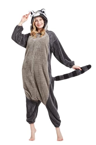 CuteOn Adult Animal Onesies Sleepwear Christmas Costume Onesie Pyjamas Women Men Homewear Halloween Nightwear-Raccoon （Arctic Velvet）-Grey-M
