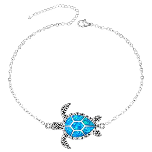 Image of Fenthring Sea Turtle Anklet for Women Sterling Silver Adjustable Ankle