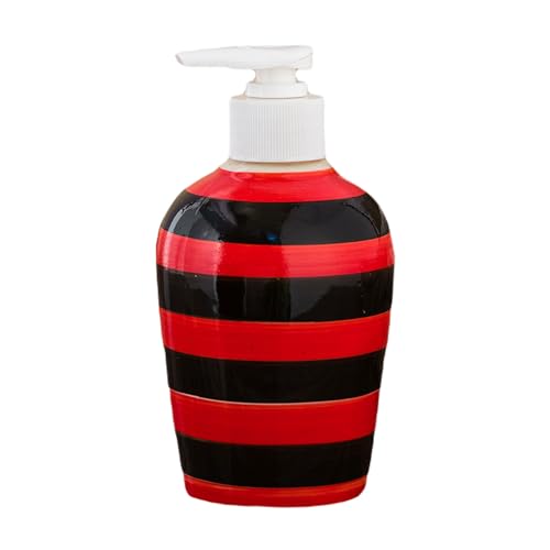 Image of Ceramic Liquid Soap Dispenser, 300 ml, Red Black | Refillable Pump Bottle for Hand Wash, Lotion, Shampoo & Kitchen Use, 2 Pieces