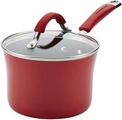 Pemberly Row Hard Enamel Nonstick Sauce Pan in Cranberry Red