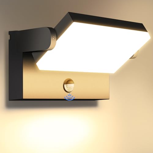 ledmo 60W Applique Murale Exterieur/Intérieur avec Détecteur de Mouvement 5000LM Noir Lampe Applique Exterieur 3000K Projecteur Exterieur Led avec Panneau LED Pivotant...