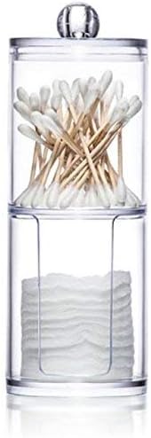 Cylinder Transparent Cotton Ball Pad Swabs Make Up Pads Dispenser Holder Organizer Container with lid 2 in 1 2 Layers Transparent Multifunction Acrylic Cosmetic Makeup Organizer