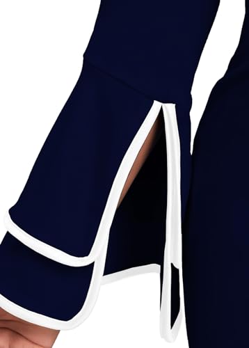 Classic Church Dress for Women Bell Long Sleeve Vintage Wear to Work Cocktail Business Split Pencil Sheath Dresses4