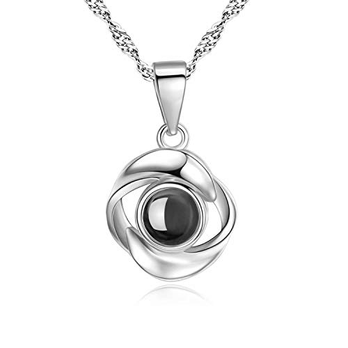 S925 Sterling Silver Necklace Memory Languages Projection 100 Languages to Express “I Love You Creative Gift Necklace for Women Rose Flower Necklace(Silver) Cover