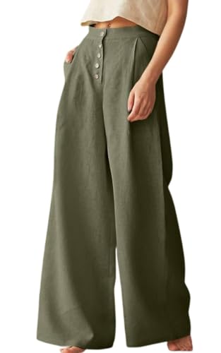 Women's Cotton Linen Pants High Waisted Wide Leg Casual Palazzo Pants Business Work Trousers with Pockets