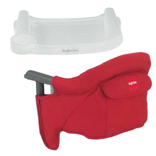 Image of Inglesina Fast Table Chair - Red + Fast Dining Tray - Portable Baby High Chair - for Babies & Toddlers up to 37 lbs - Fits Tables 0.8'' to 3.5'' Thick - Compact & Easy to Use - Travel Bag Included